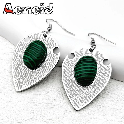 ピアス  ステンレス シルバー ストーン ドロップ フープ 揺れる レディース メンズ ボヘミア マラカイト