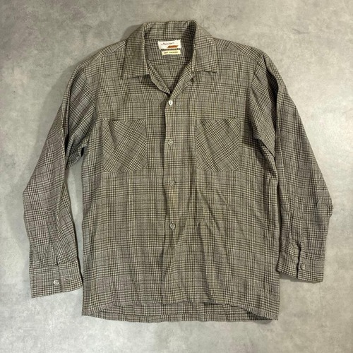 70s ARROW Knit チェック オープンカラーシャツ ベージュ