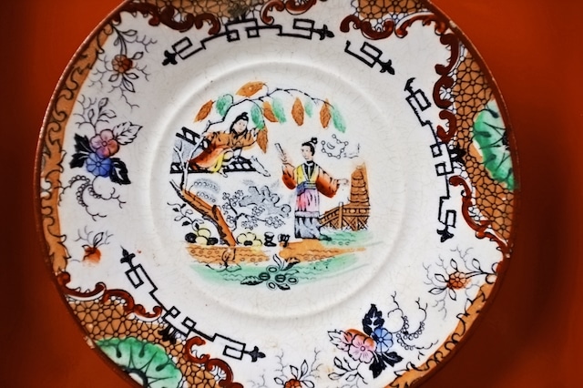 19世紀 Keller et Guerin Luneville シノワズリーな金彩プレート リュネヴィル