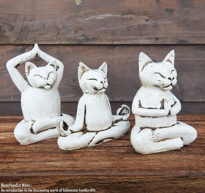 オブジェ ヨガネコさん 3 匹セット ホワイト 白猫 ネコ キャット 座禅