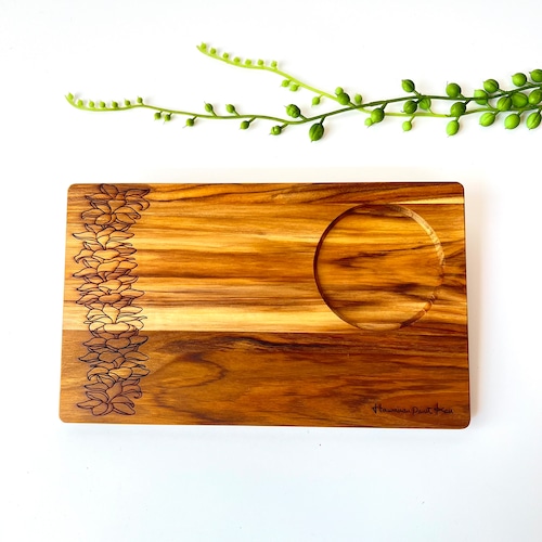 ウッドプレートL Wood Plate L [Plumeria One Point / wood:チーク] (オリーブオイル仕上げ) 【WP-PLU-O-L】