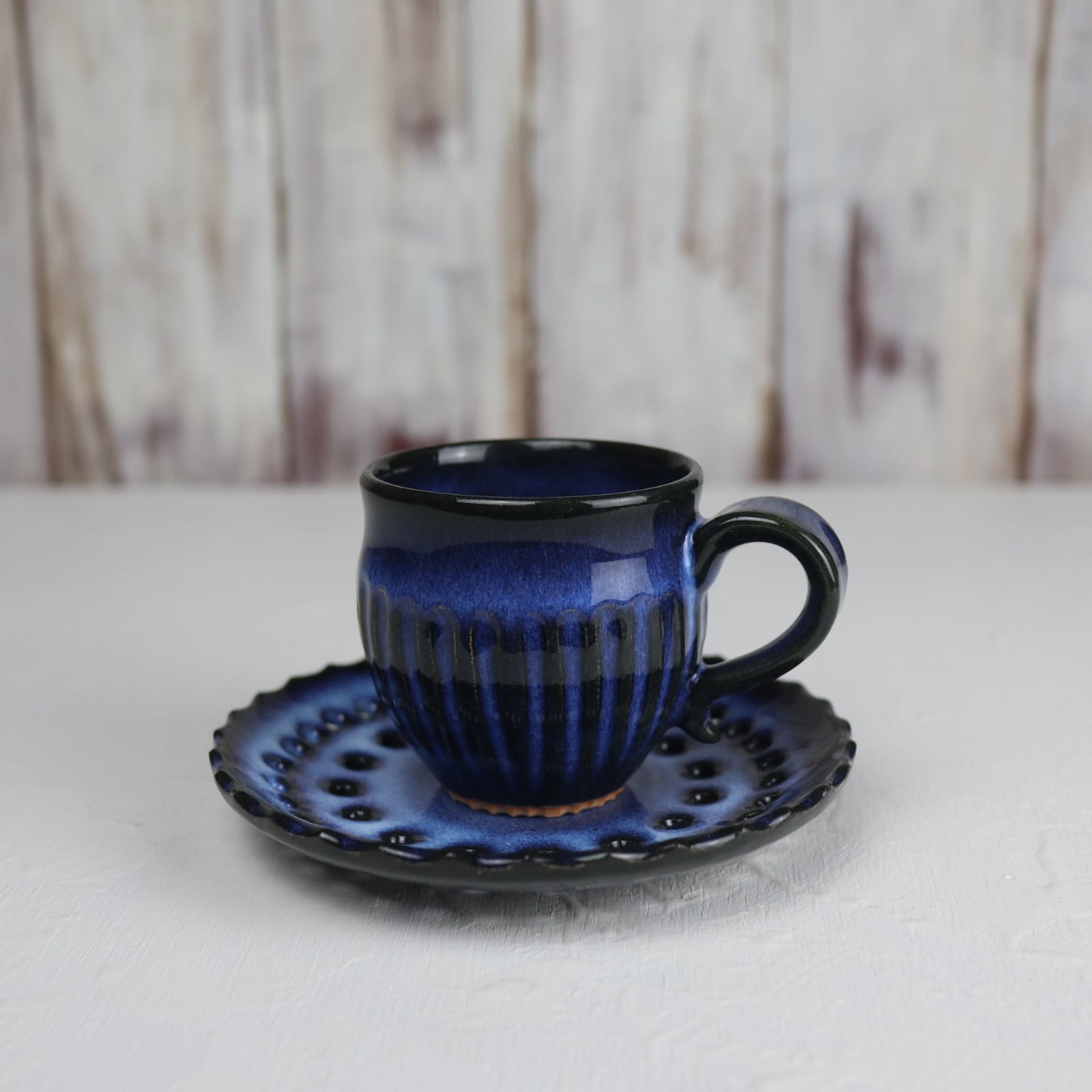 コーヒーカップ&ソーサー 青 透かし皿① | 萩焼 風来房