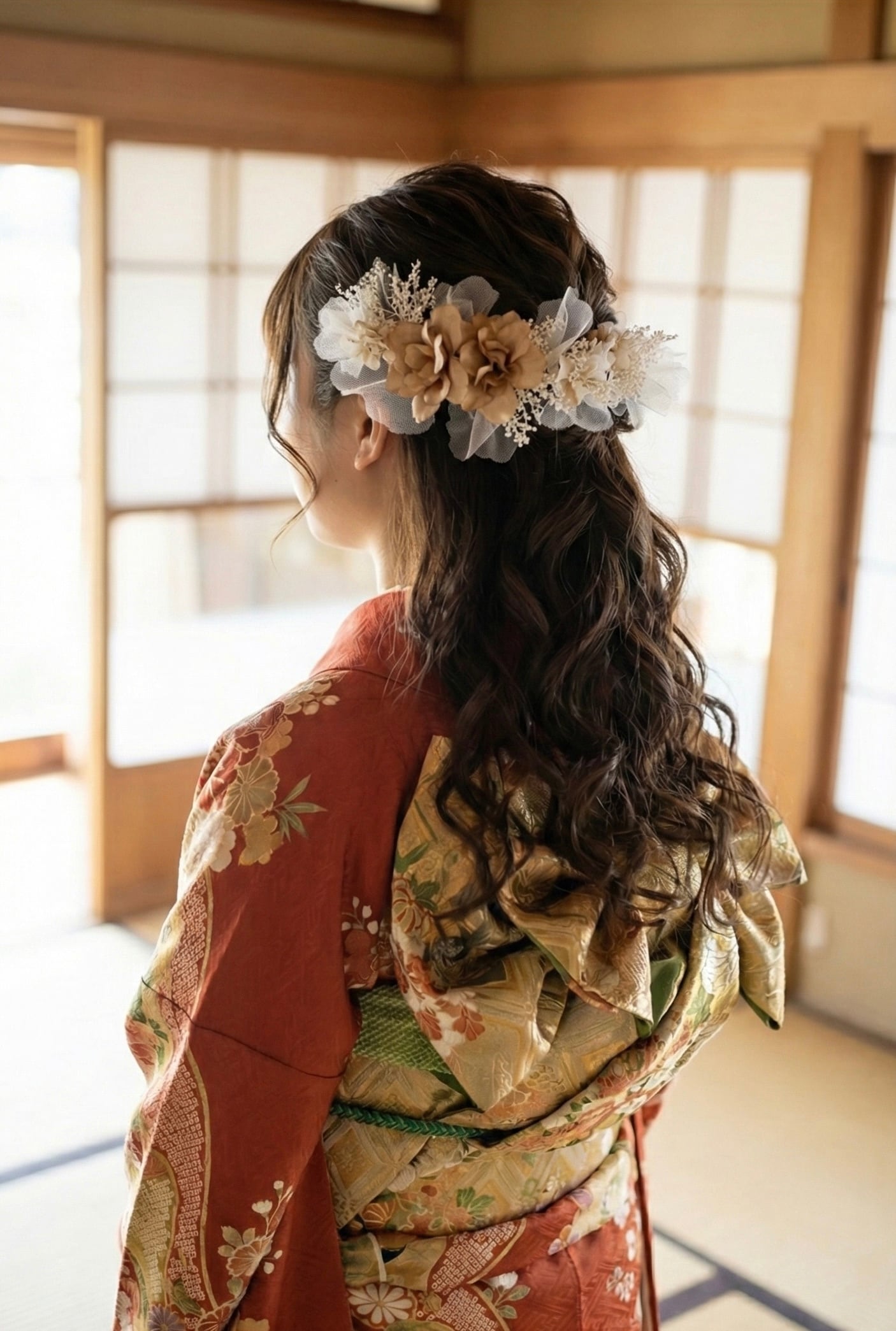 橘tachibana髪飾り ゴールド ウェディング 袴 振袖 成人式 ヘアドレス ヘアパーツ プリザーブドフラワー ドライフラワーフラワー