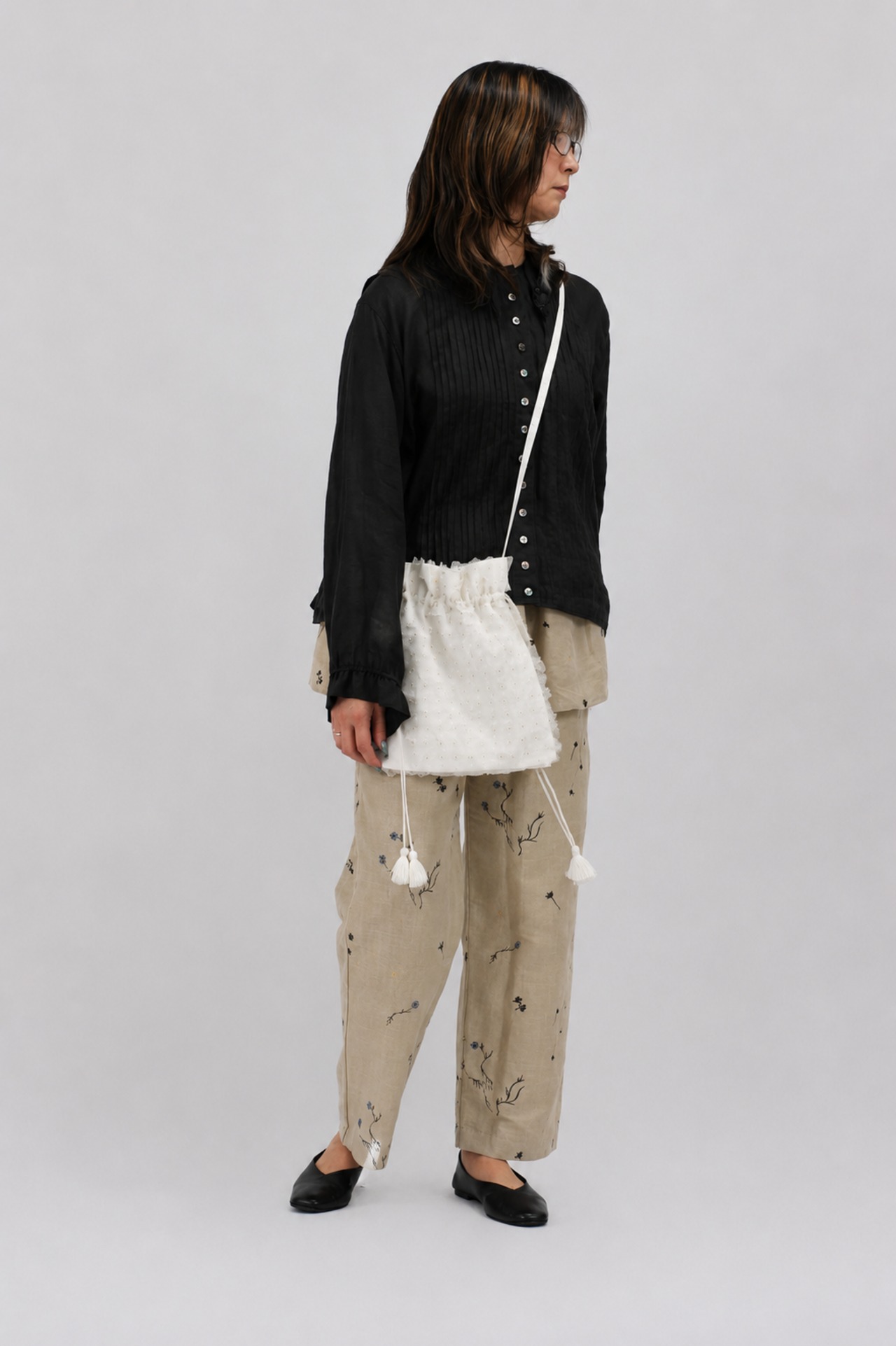 【BUNON】 Organdy & Embroidery Sholder Bag / Black・White (BN2572)