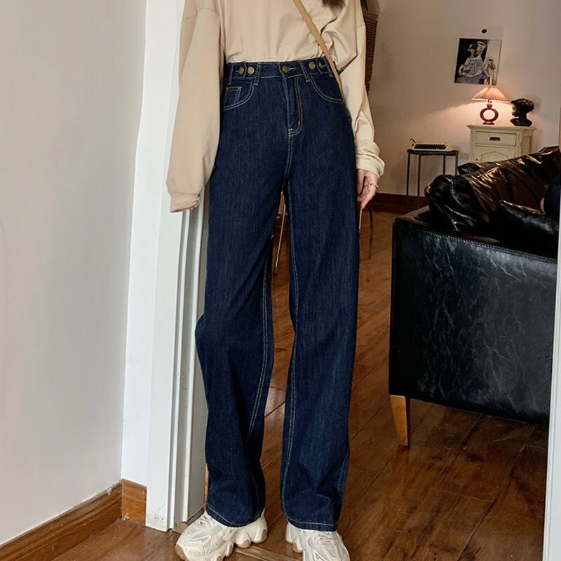 ダークブルースプリングスタイルスタンダードパンツ ジーンズ レディース レトロ 春物 試着室66499255085