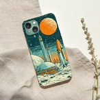 受注生産 iPhoneケース 月面都市とオレンジ惑星の宇宙柄｜レトロ宇宙 RFSP020C