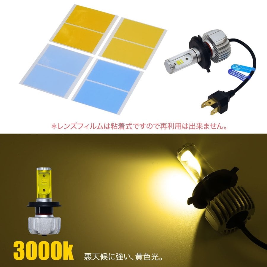 3枚目 H4 LED ヘッドライト バイク バルブ Hi-Lo切替 無極性 5色