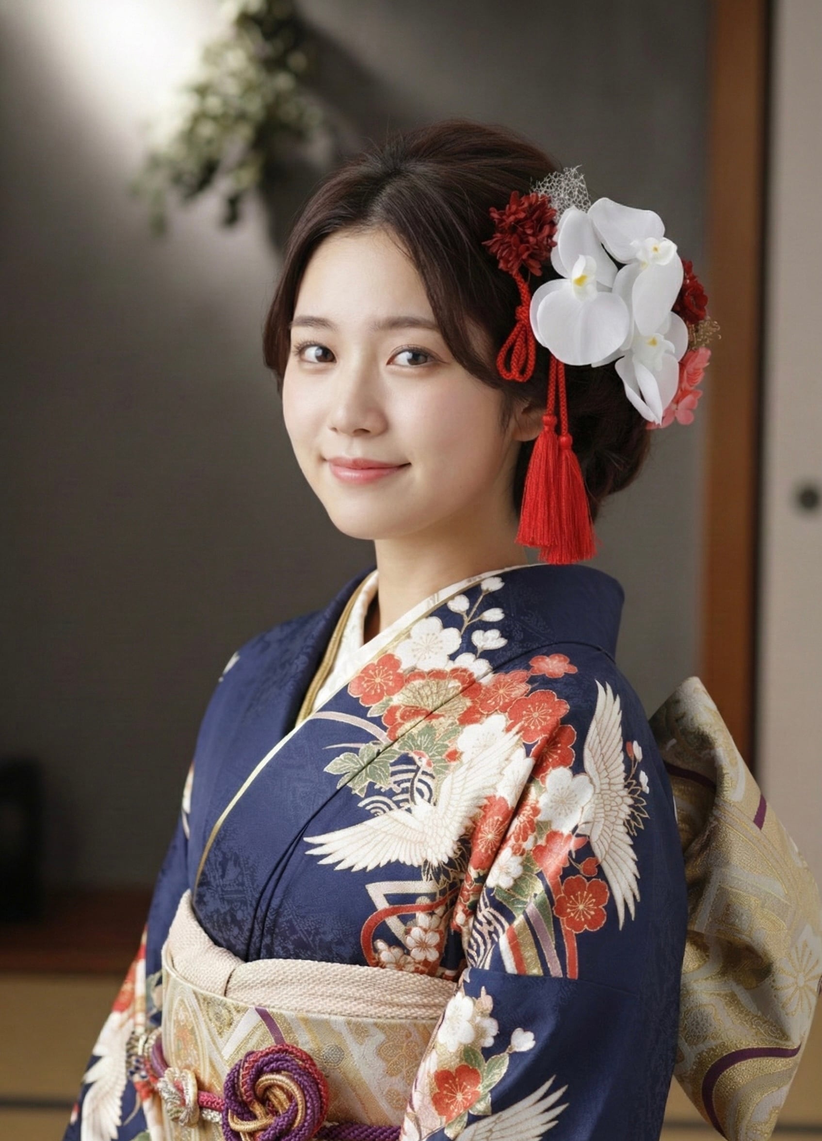 成人式髪飾り 和装リボン　千總 振袖 袴 胡蝶蘭 ドライフラワー プリザーブド 凛とした胡蝶蘭髪飾り❤︎レッド】 振袖 成人式 ヘアドレス ヘアパーツ