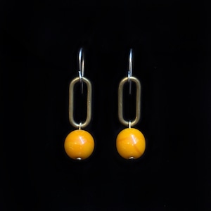 Mustard yellow beads & chain drop earrings