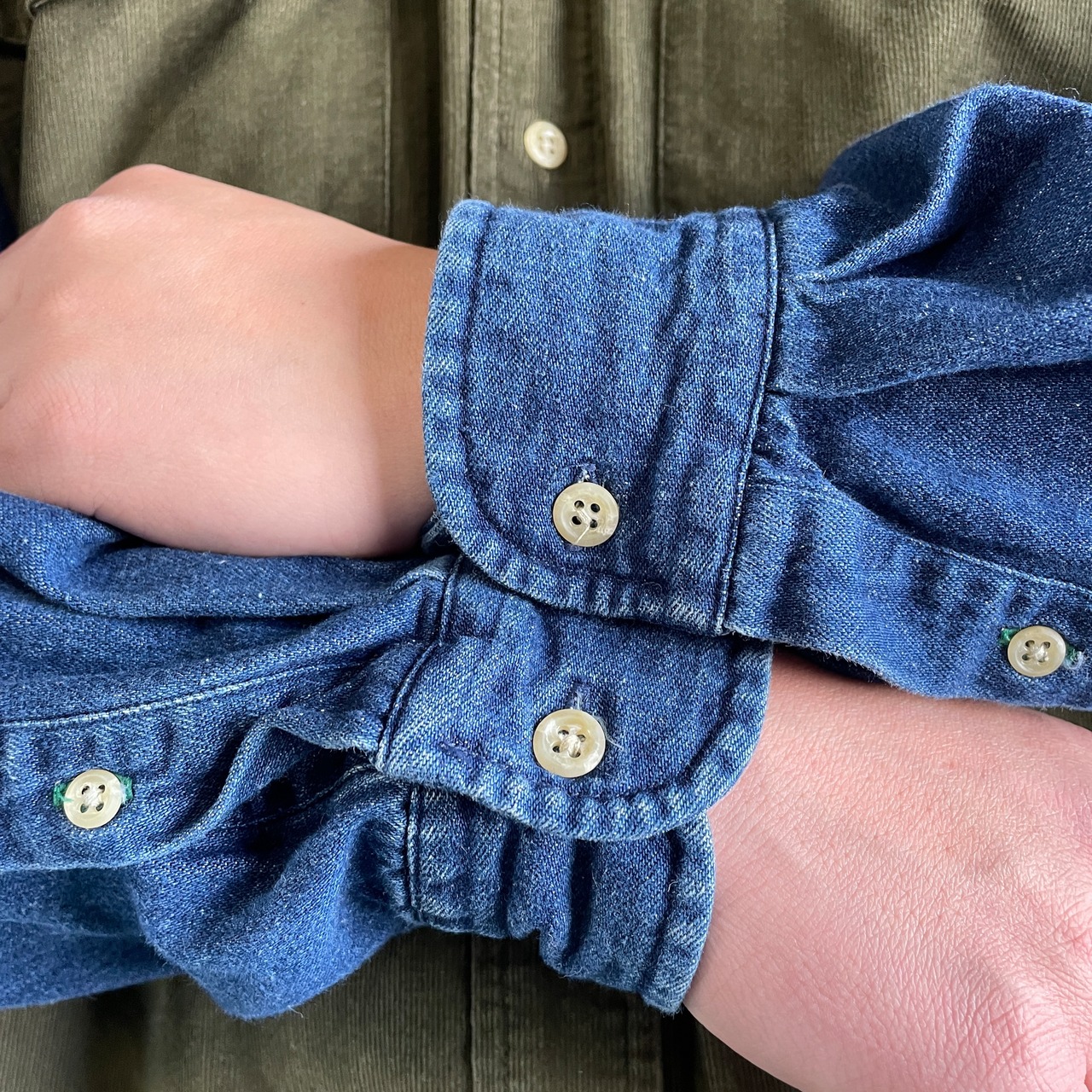 90年代 TOMMY トミーヒルフィガー コーデュロイ切替 デニムシャツ 