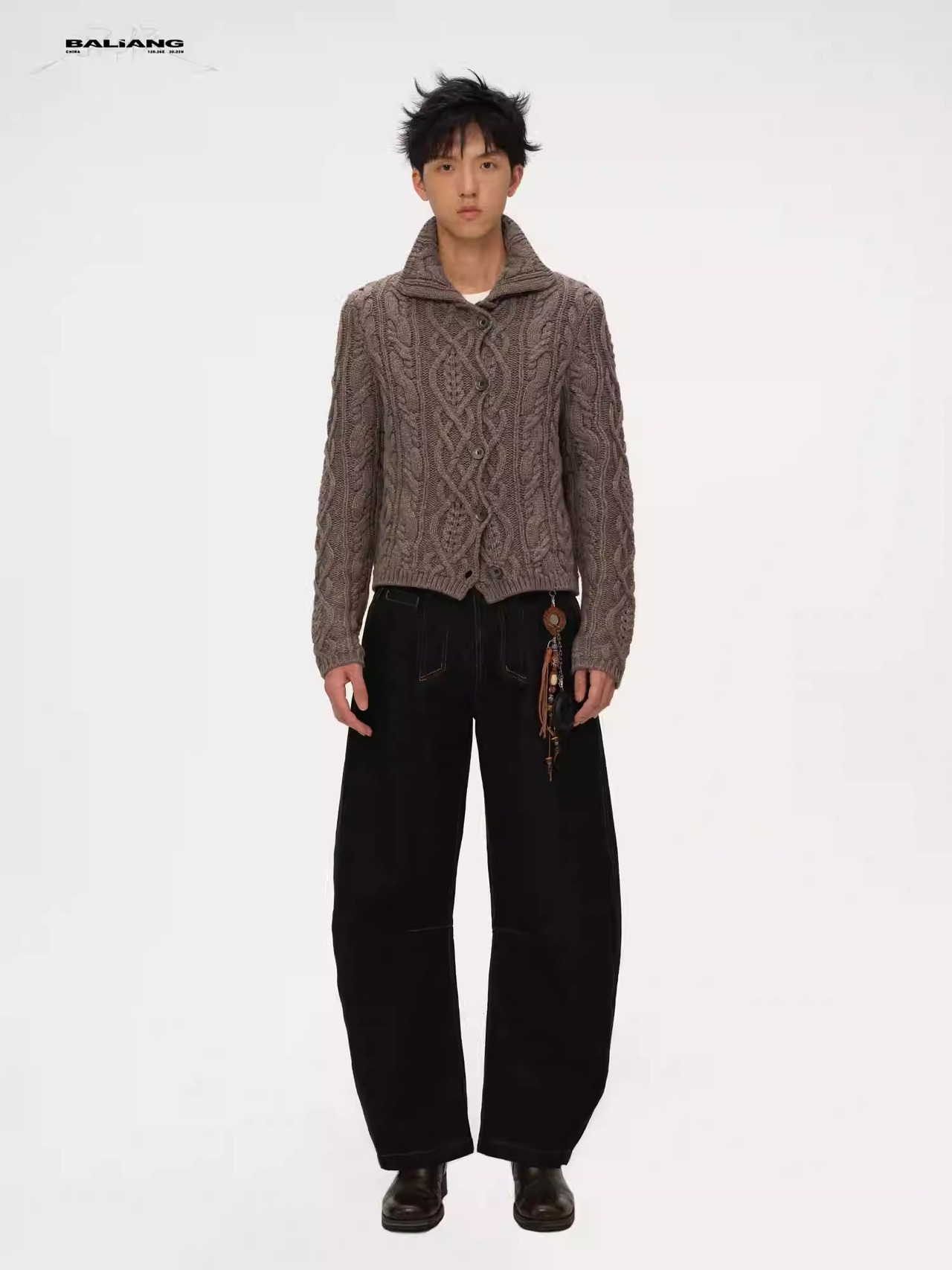 BALIANG Cable Knit Polo Cardigan