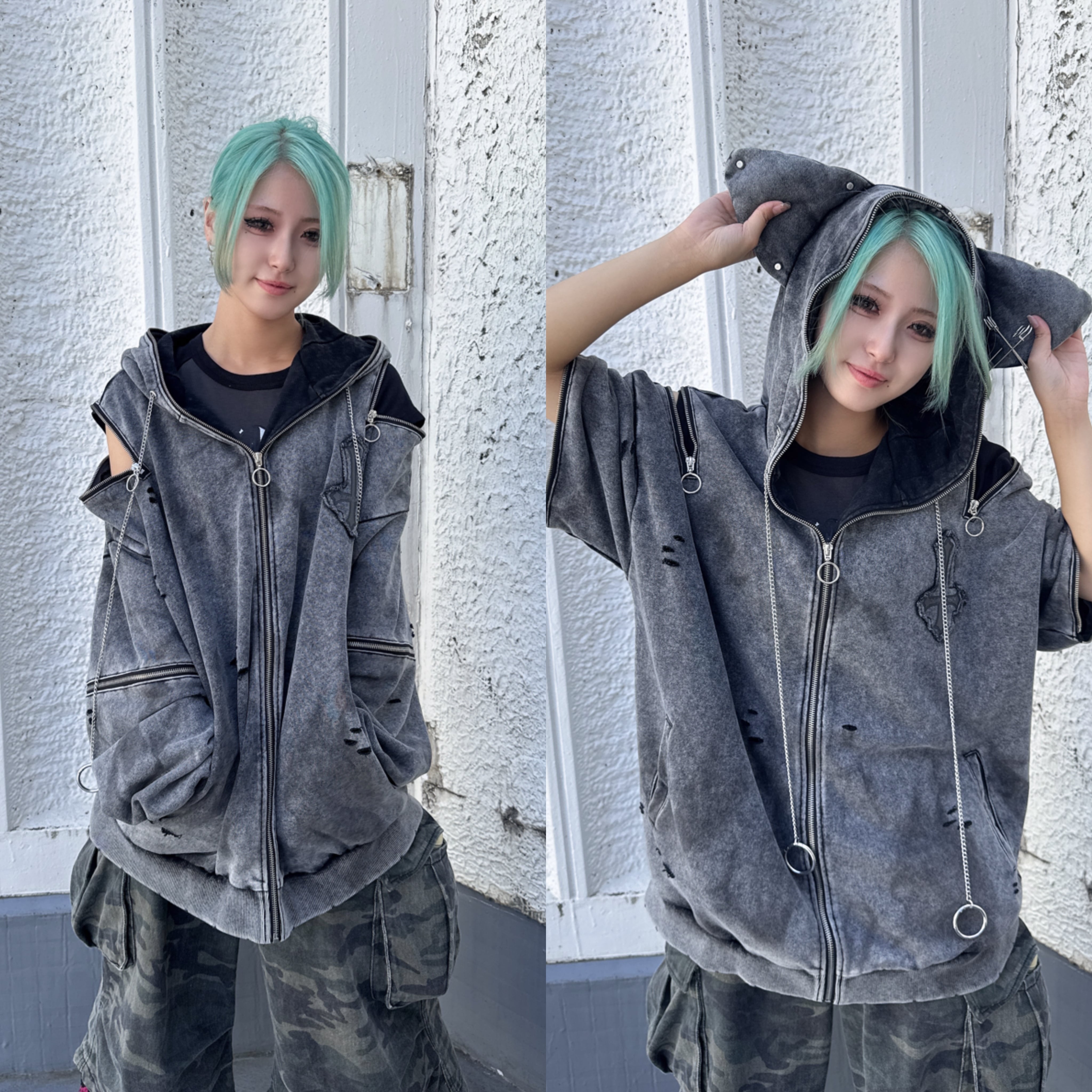 PSYNYXX 猫耳ピグメントパーカー サブカル サブスト 地雷 | 韓国系ユニ