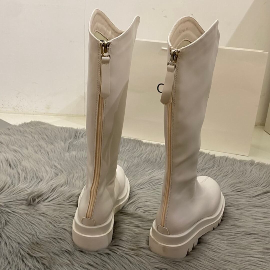 履きやすくて可愛い ロングブーツ 厚底 シンプル 美脚 ファスナー 大人女子 ハイブーツ 脚長 Lamitte Deco トレンド 韓国ファッション ショップ Base店