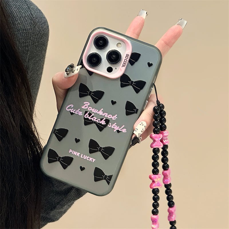 iPhone16シリーズ対応】ブラックリボン×ピンクが大人可愛い◎韓国