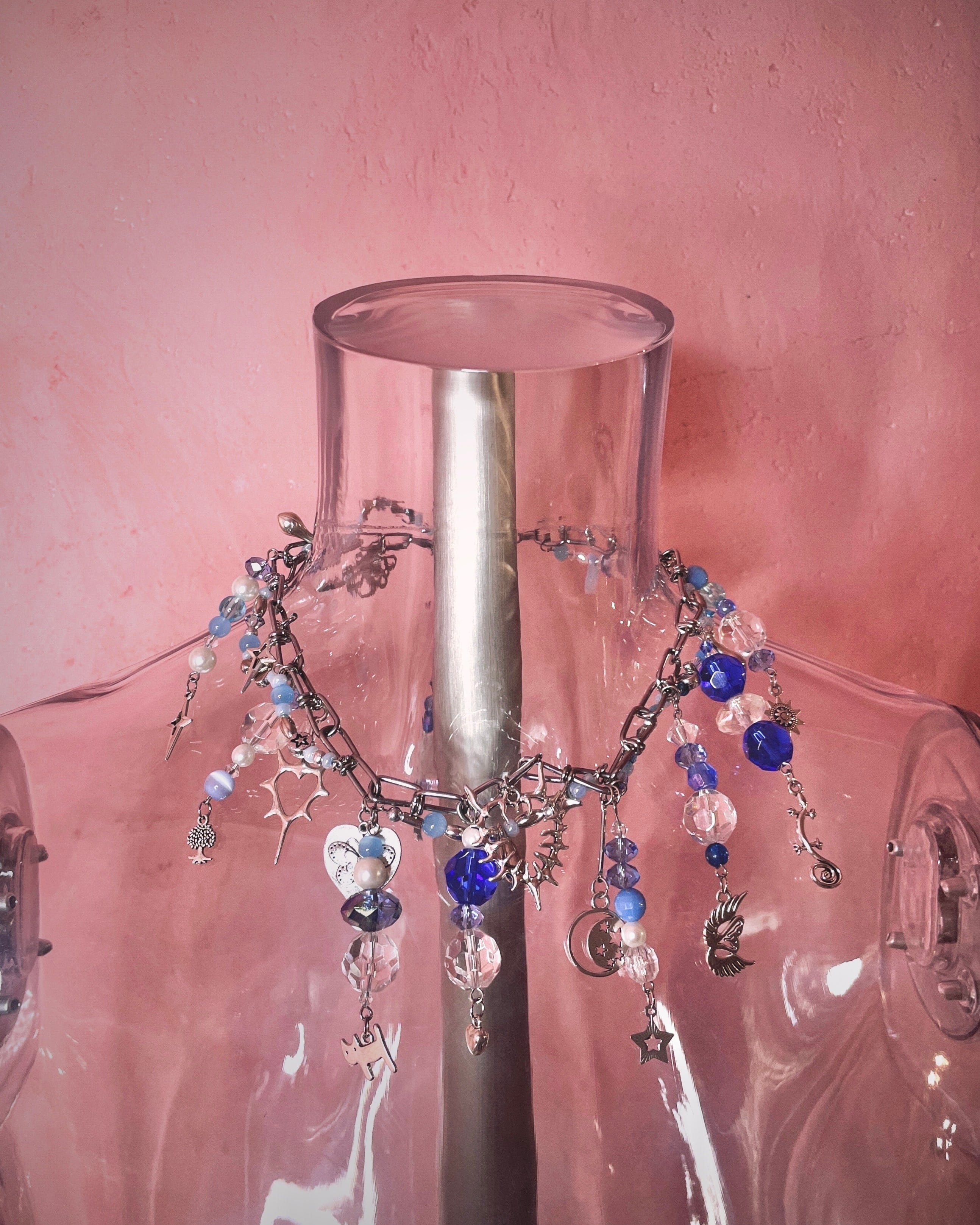 Chunky Charm Necklace 〈Silver blue〉