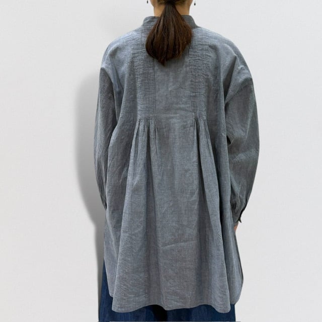 maison de soil HANDWOVEN YARN DYE NATURAL INDIGO CHAMBRAY BANDED