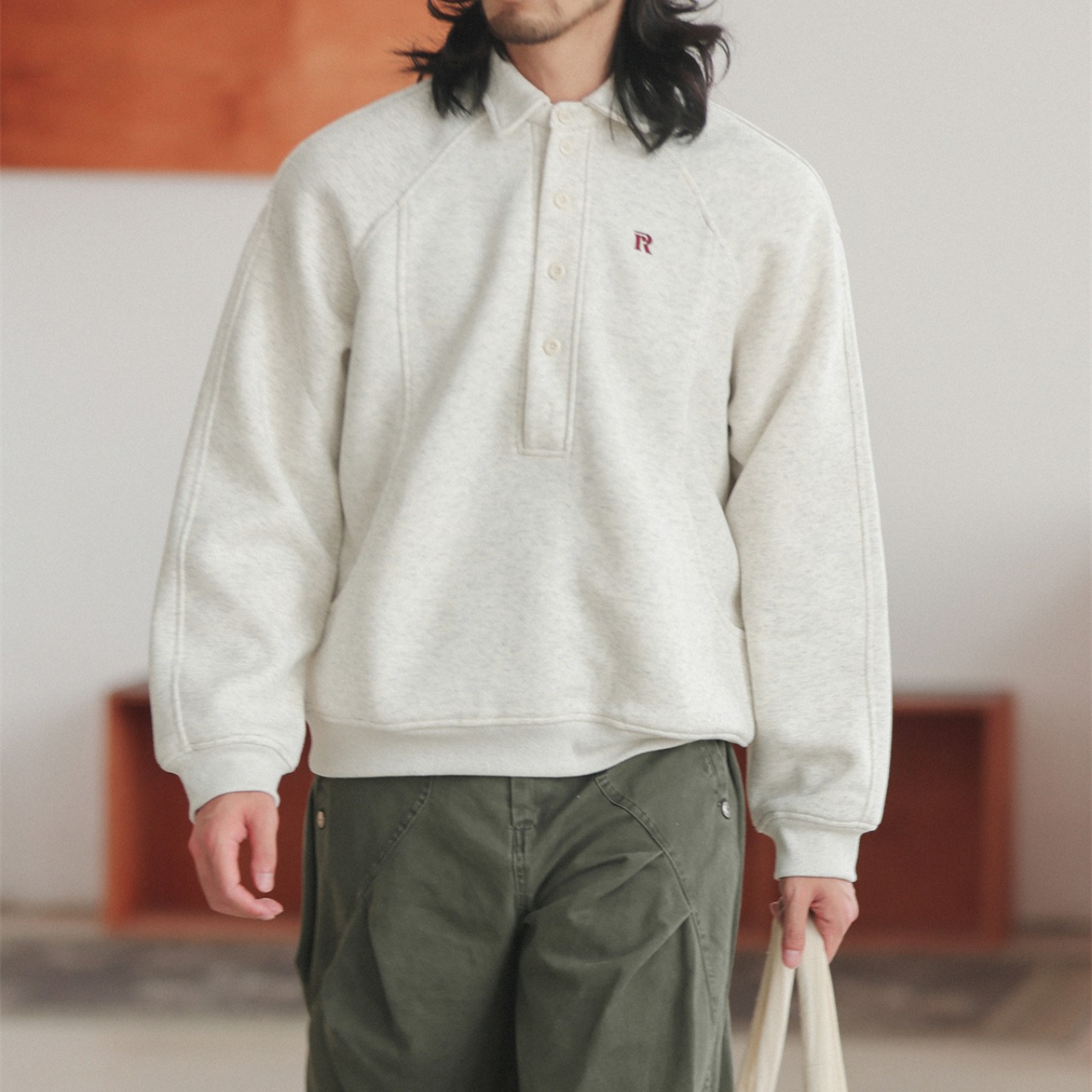 ロゴ刺繍 ヘンリーネック スウェット A1728 - 1