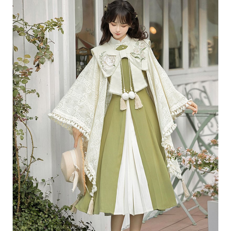 ロリィタ 中華量産型 セットアップ ケープ ワンピース 刺繍 レトロ