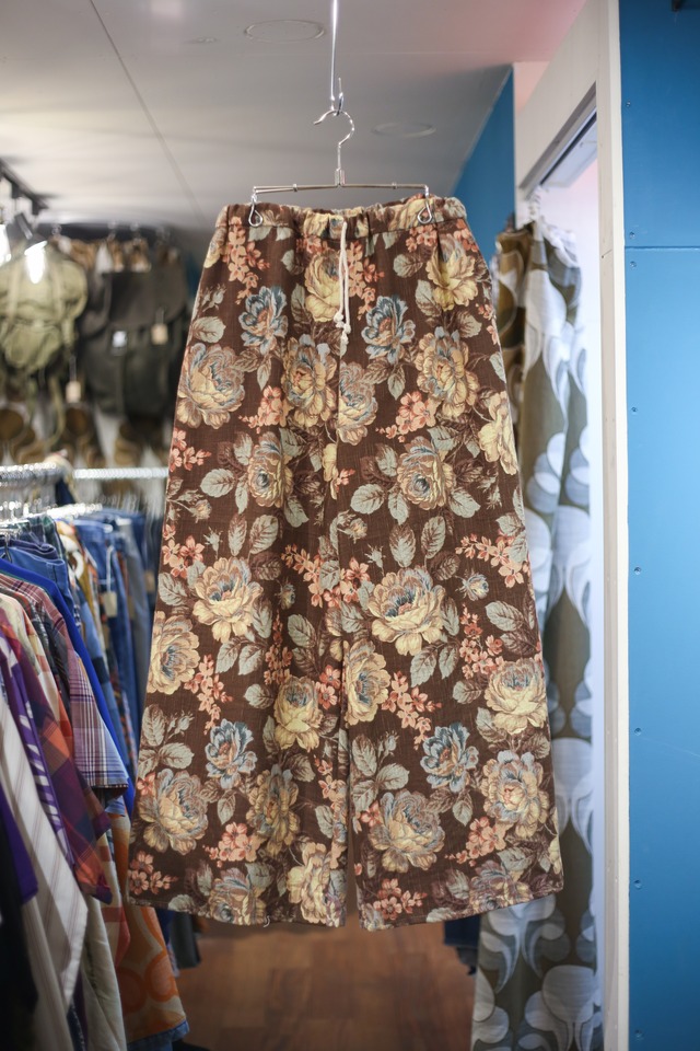 Remake wide flare pants “Dark brown flower print”