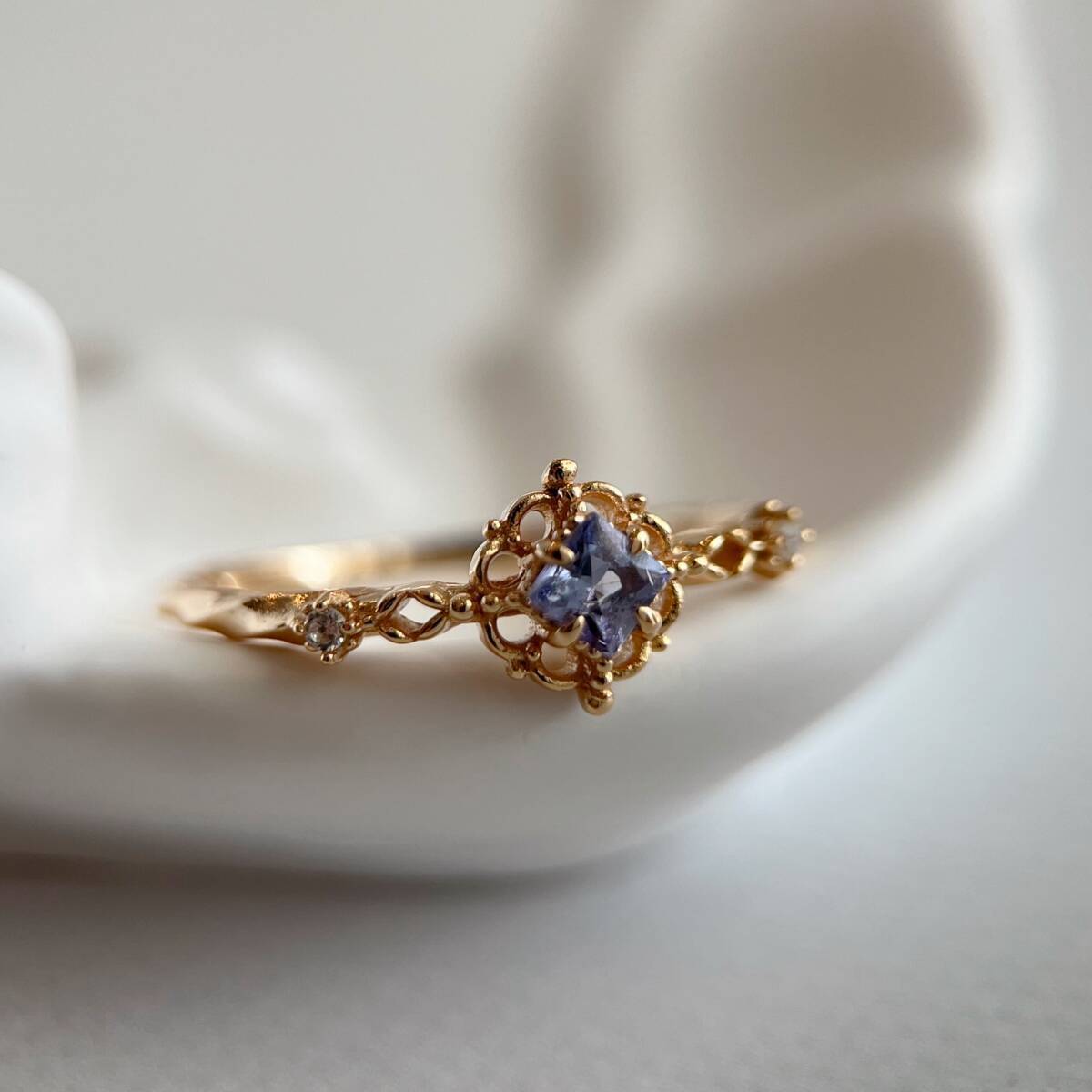 スクエアカット天然タンザナイトリング　silver925