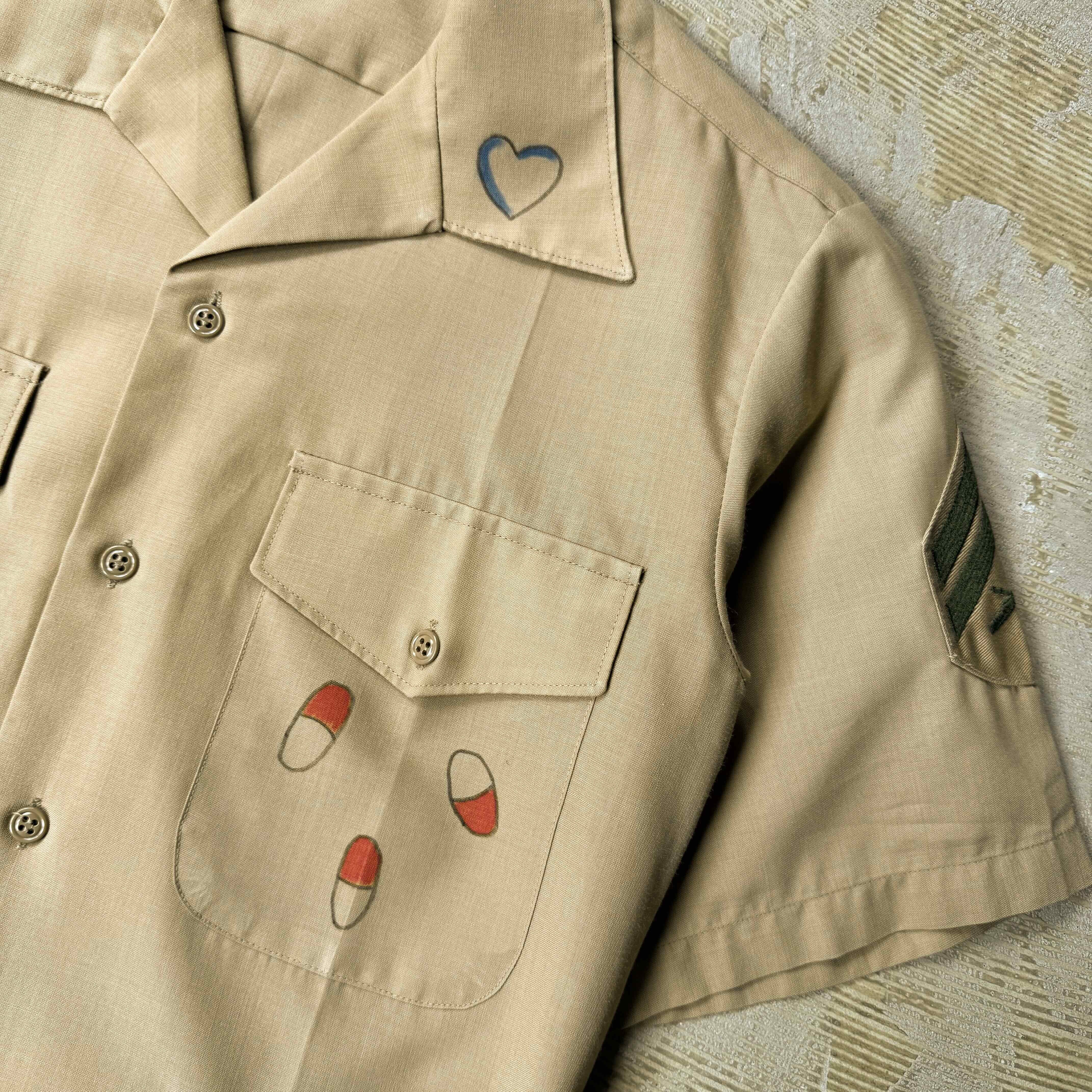 1980's VINTAGE ART HAND PAINT MILITARY S/S SHIRT / 80年代