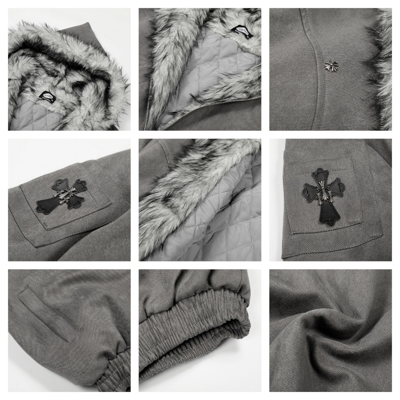 【暖かさUP】メタルクロス ファー中綿ジャケット T1977