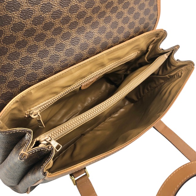 CELINE セリーヌ マカダム ショルダーバッグ ブラウン トリオンフ PVC フラップ vintage ヴィンテージ オールド 3jns43