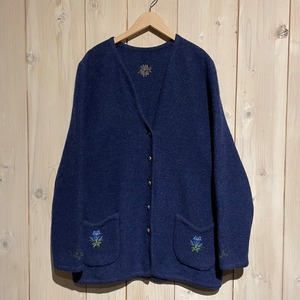 【a.k.a.C.a.k.a】Flower Embroidery Vintage Loose Wool Cardigan