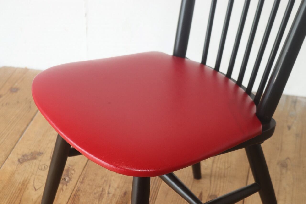 レトロ ダイニングチェア 椅子 食堂 木製 合皮 レザー 赤 レッド 松田