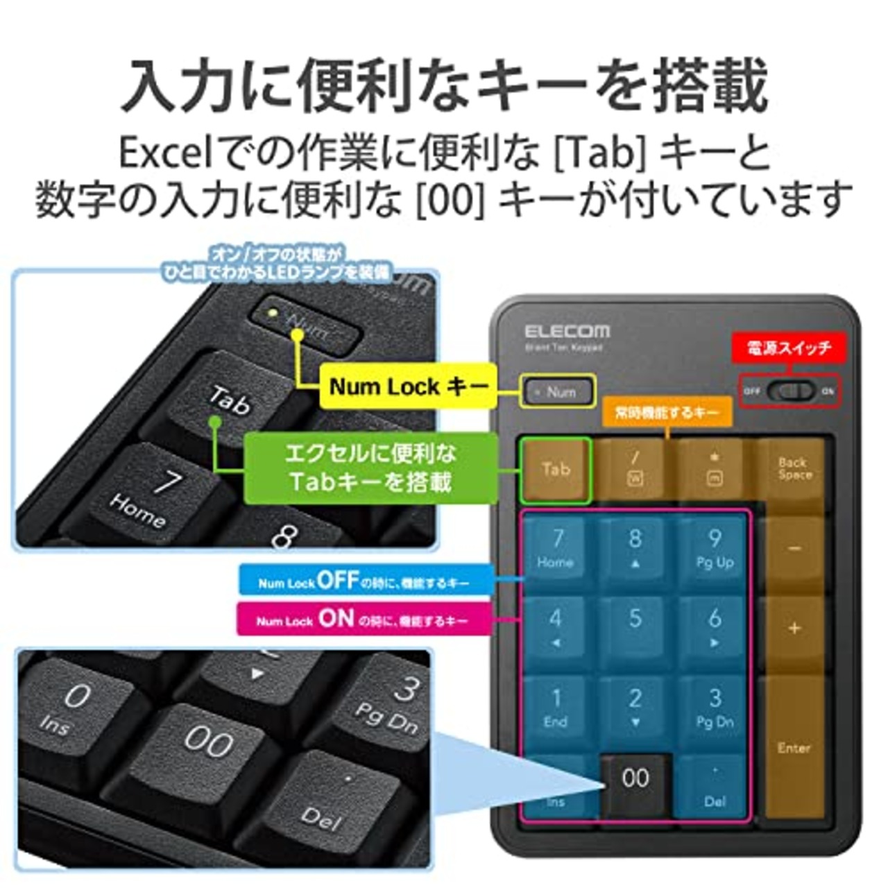 エレコム USB テンキー ワイヤレス 静音 抗菌 Windows/Chrome OS/macOS対応 ブラック TK-TDM022SKBK