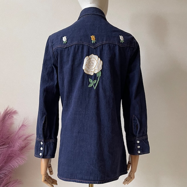REAL WEST 1970s Denim Embroidery Westen Shirt AD127