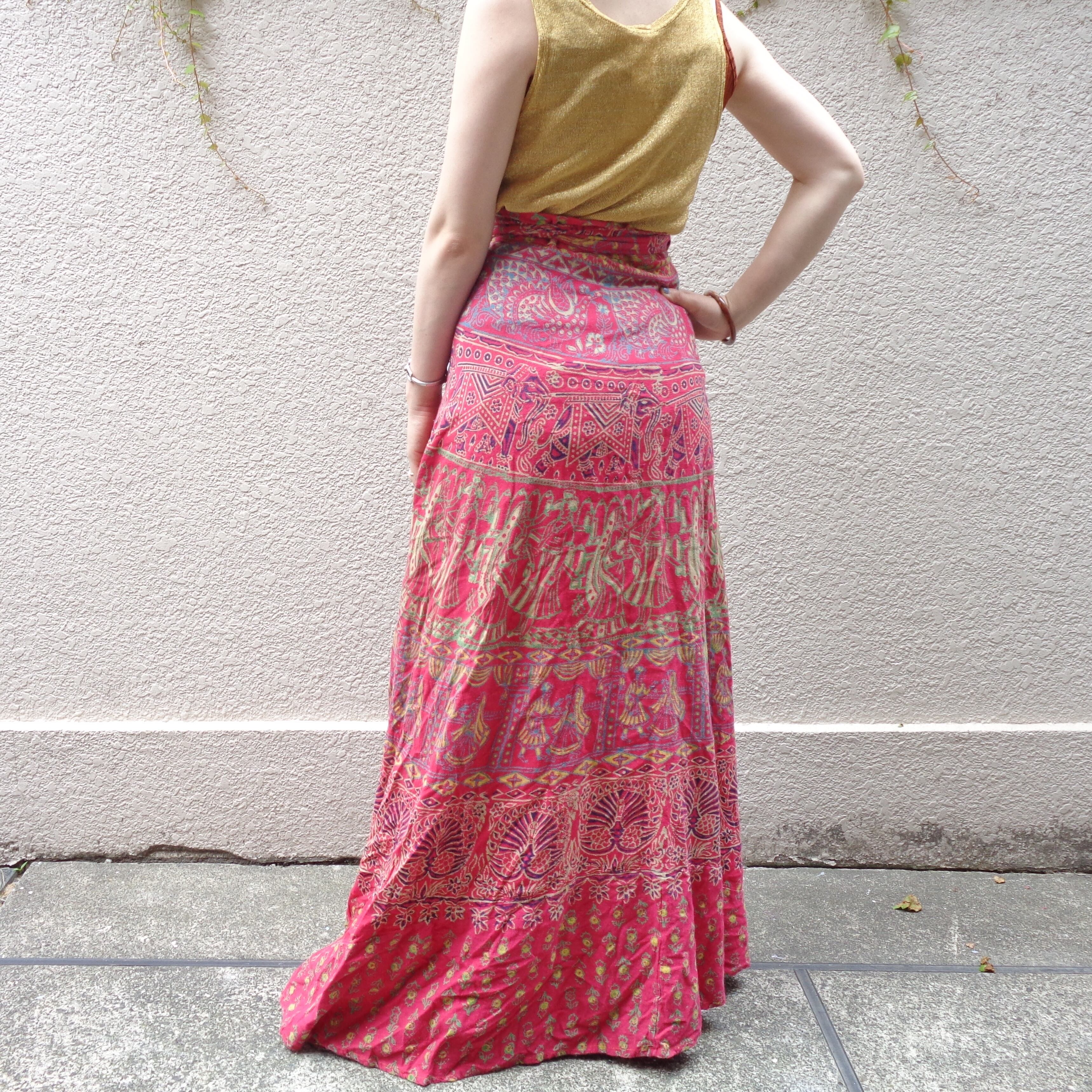 Indian cotton handblockprint wrapskirt／インド綿 ハンドブロック