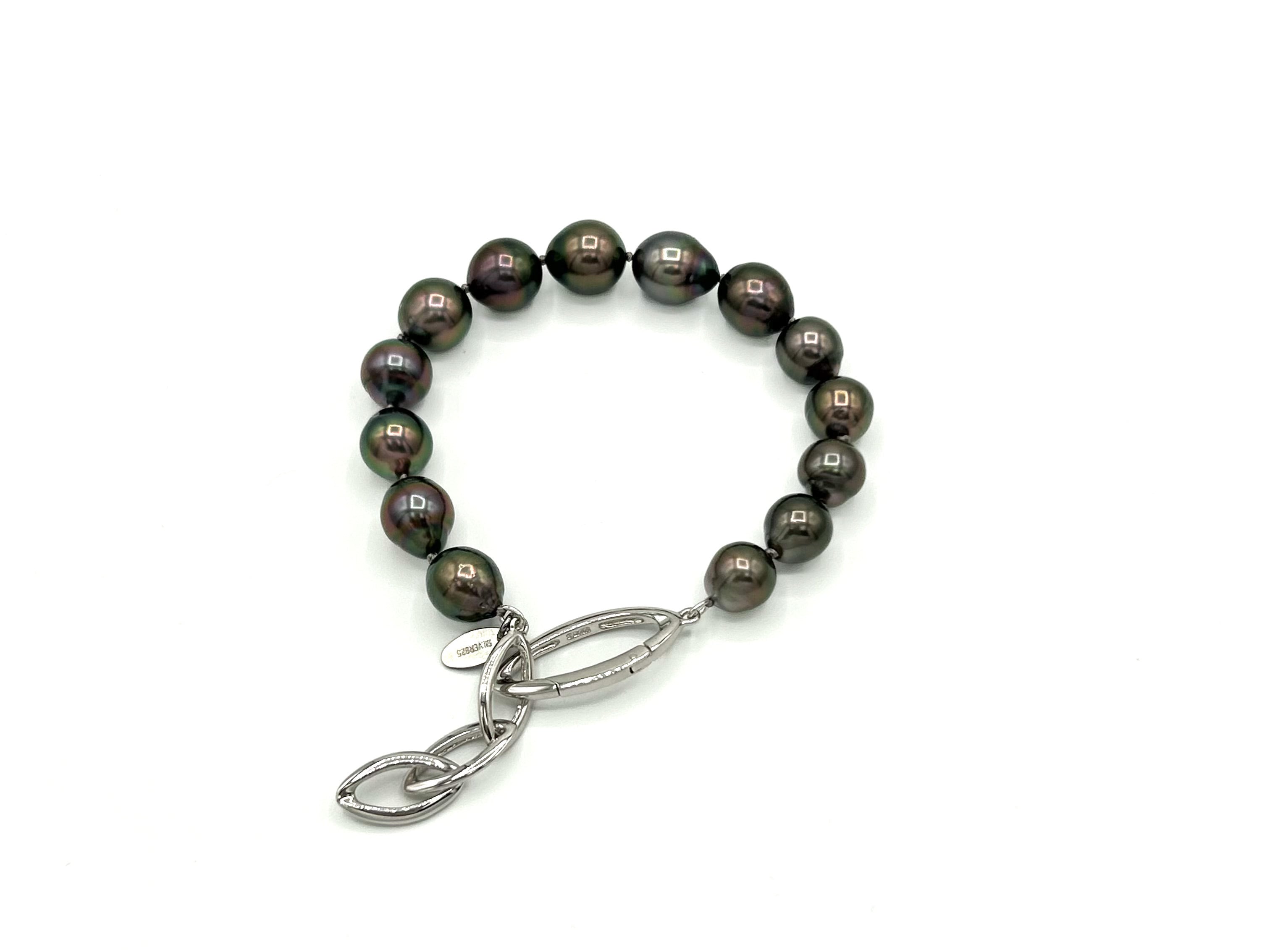 黒蝶真珠 ブレスレット 約9-10mm 458 BRISTOL] 黒蝶真珠ブレスレット （シルバーチェーン）M size | 株式