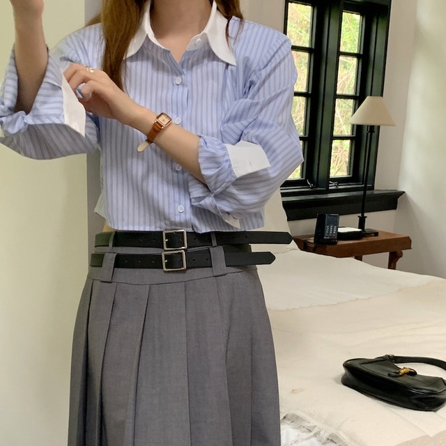 ゴスロリ通販 With U ゴシック ロリィタストライプシャツ 長袖 きれいめ  JK ストリート系 カジュアル かわいい 韓国 オルチャン 原宿ファッション