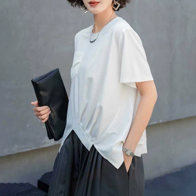 Asymmetry Design Pocket T-shirt 01310