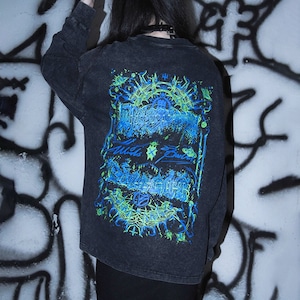 クトゥルフモチーフアングラシンボルアイグリーングラフィックビンテージブラックカットソー(ruf_02440)