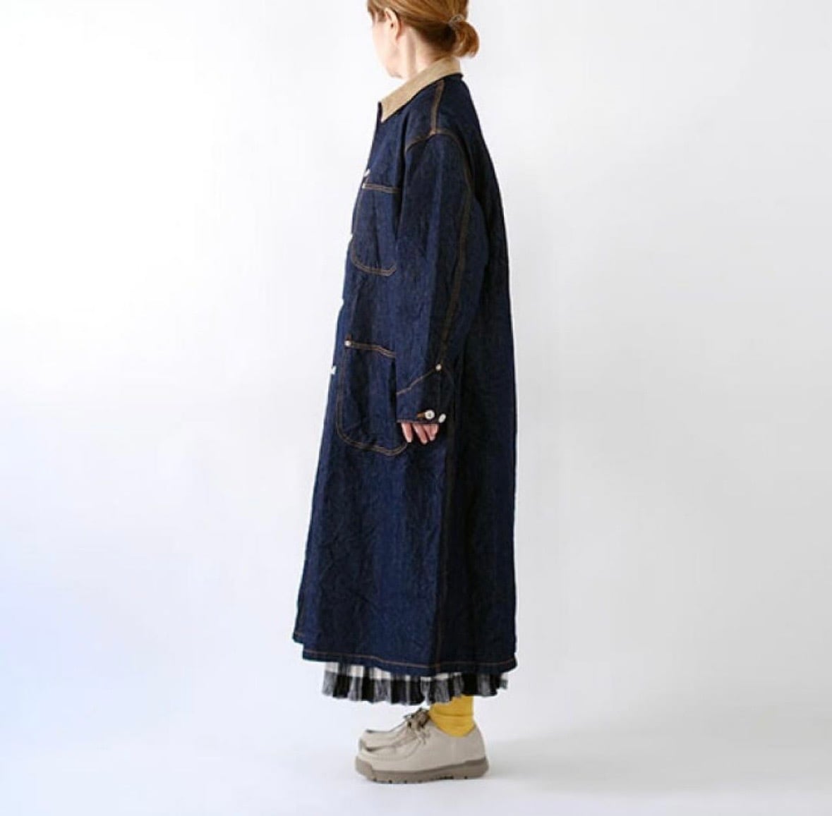 濃紺 orslow Loose Fit Denim Coat 襟コーデュロイ 濃紺 orslow Loose Fit Denim Coat 襟コーデュロイ デニム ロング