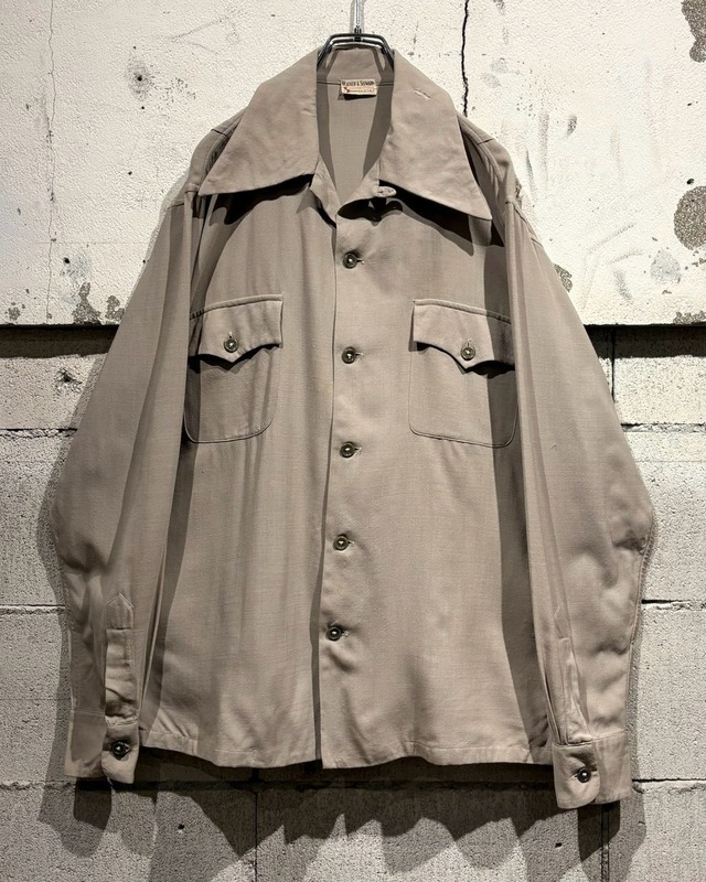 【Caka otto】40’s Vintage Rayon Gabardine Open Collar Shirt