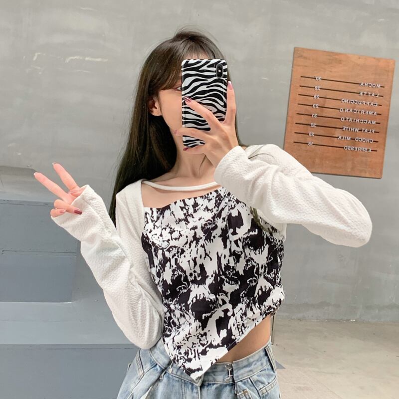 プリントシャツ トップス スプリングレッド薄手Tシャツ ロング 春物 スーパーモール12922498819