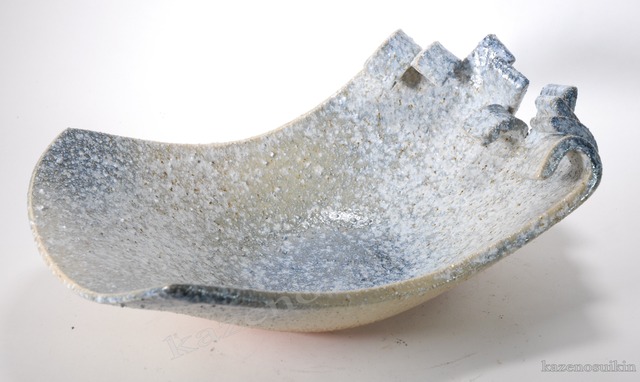 信楽焼 青窯変波彫花器 14号（信楽焼き・陶器・花瓶・花入れ・花器・壺 