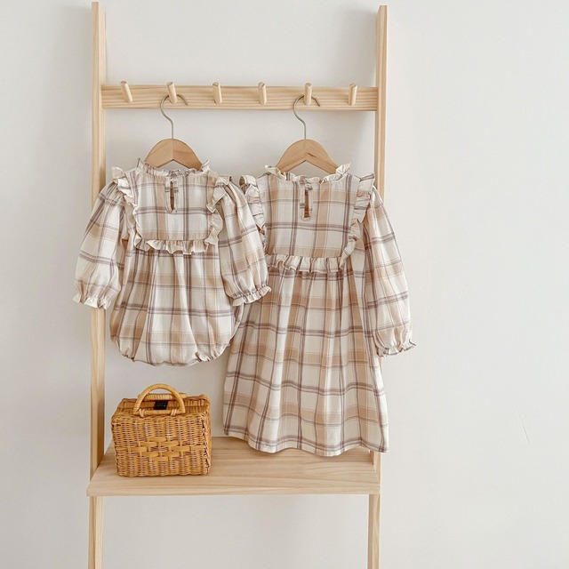 【取寄】淡色かわいいフリルチェックワンピース