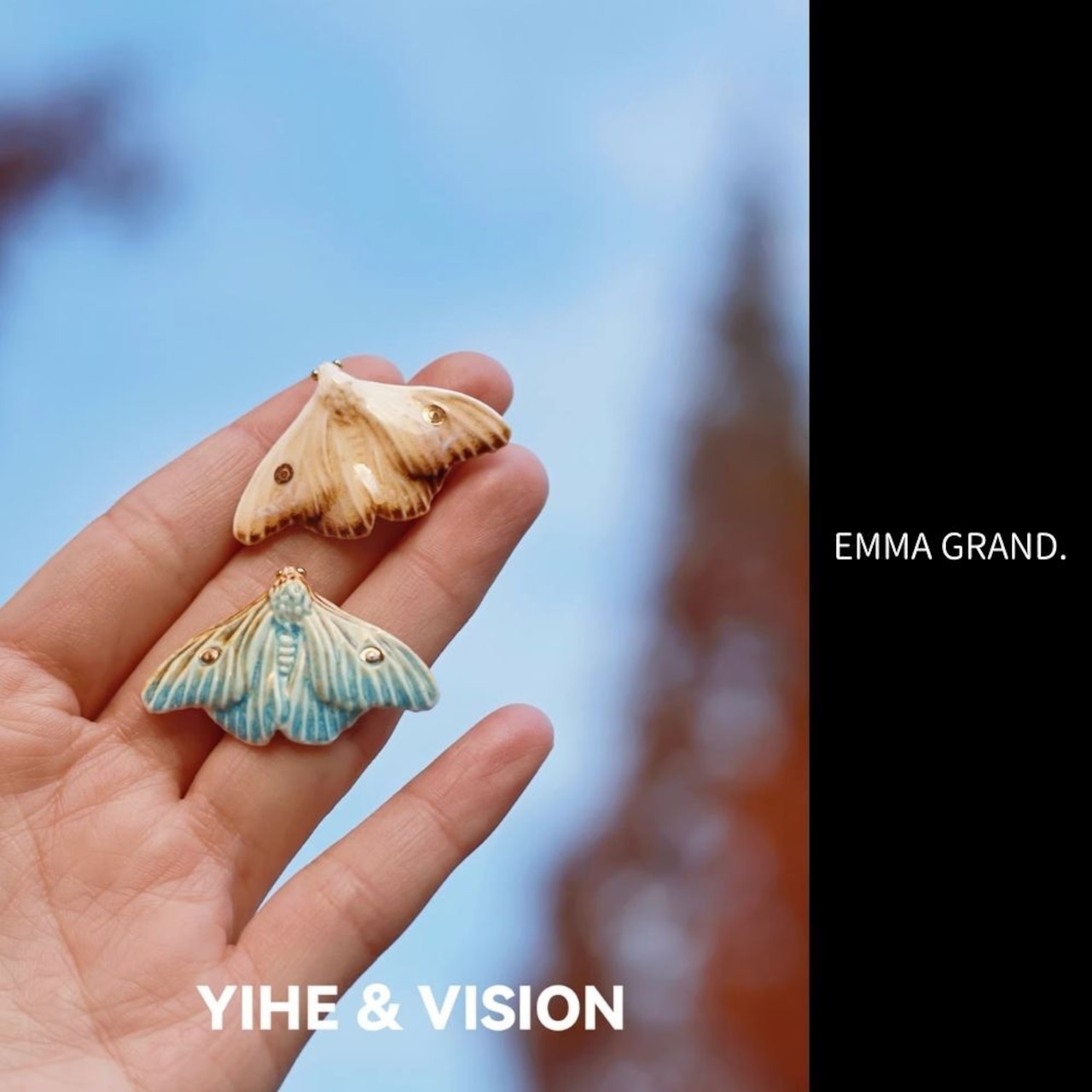 森の静寂に舞い降りた月光モスの陶磁ブローチ　E00653