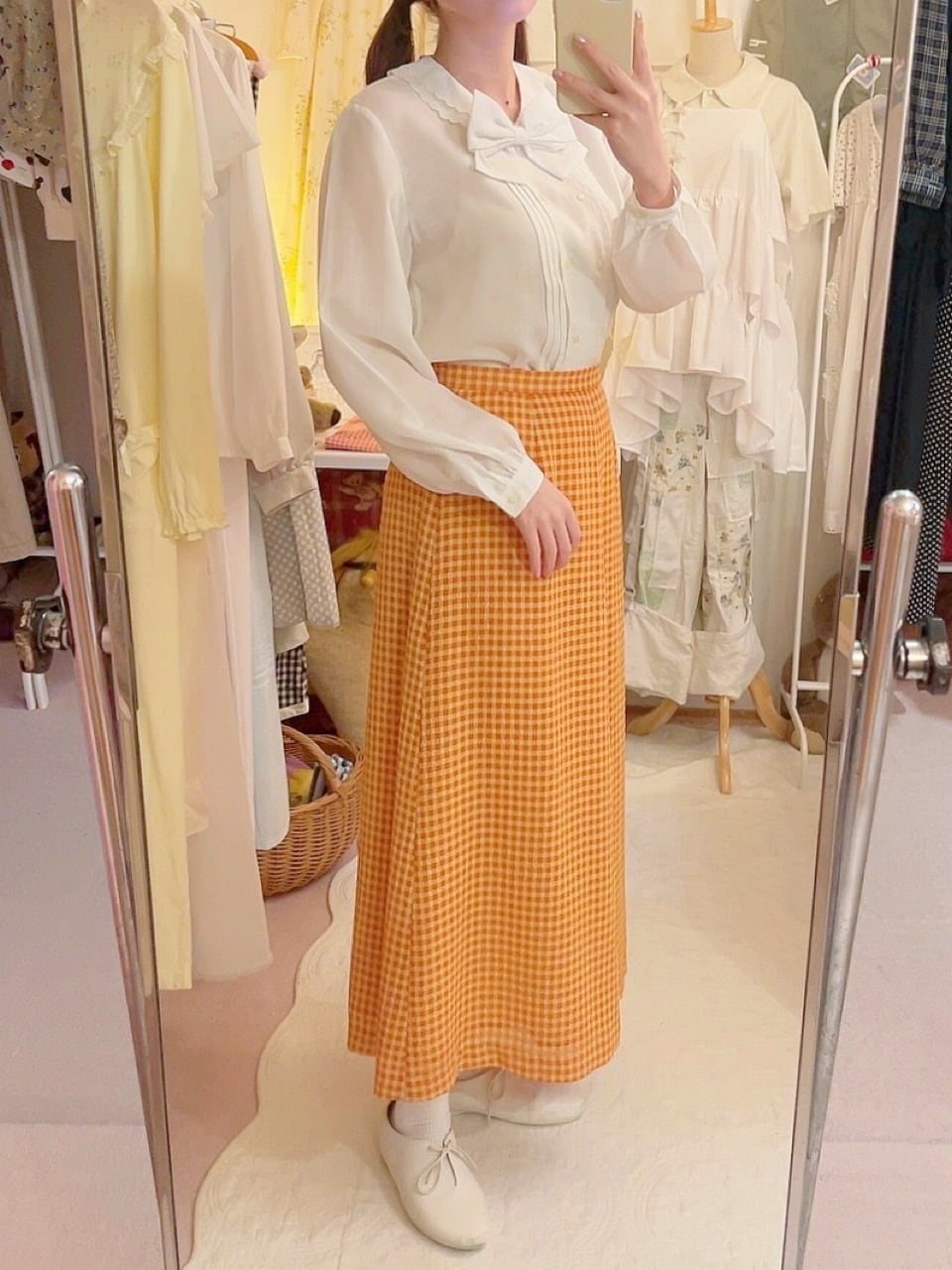 orange yellow gingham check skirt
