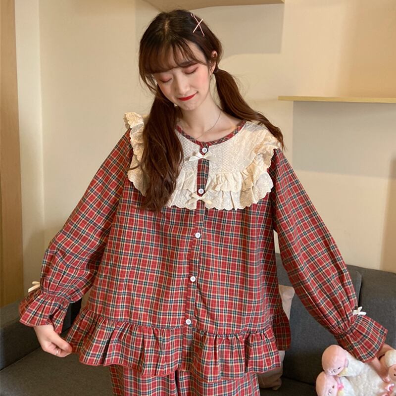 レーススタンダード格子柄スプリング レトロ 大人ガーリー スウィート キュート カジュアル 春物 ステッチ 萌量不足85723087757