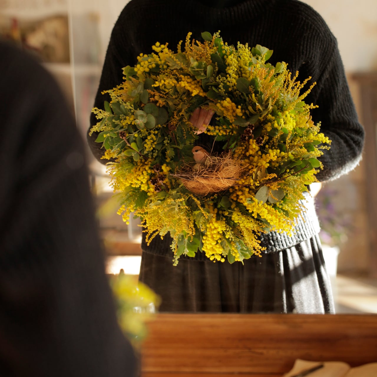 ミモザリース ミモザスワッグ ミモザユーカリリース 春リース