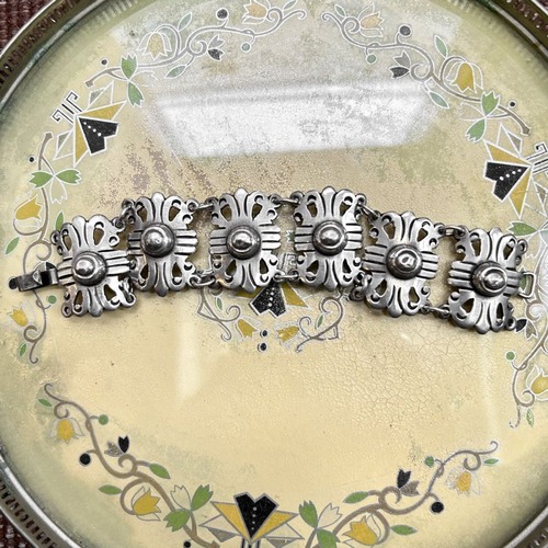 Vintage Heavy Silver Bracelet [MEXICO 1960s- STERLING] Tribal Design