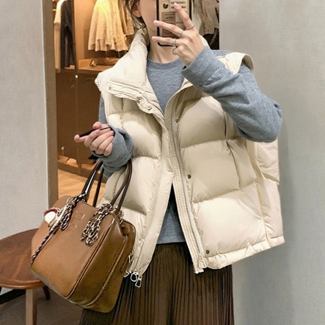 ノースリーブ フロントジッパー ショートダウンジャケット ◆3color　204548