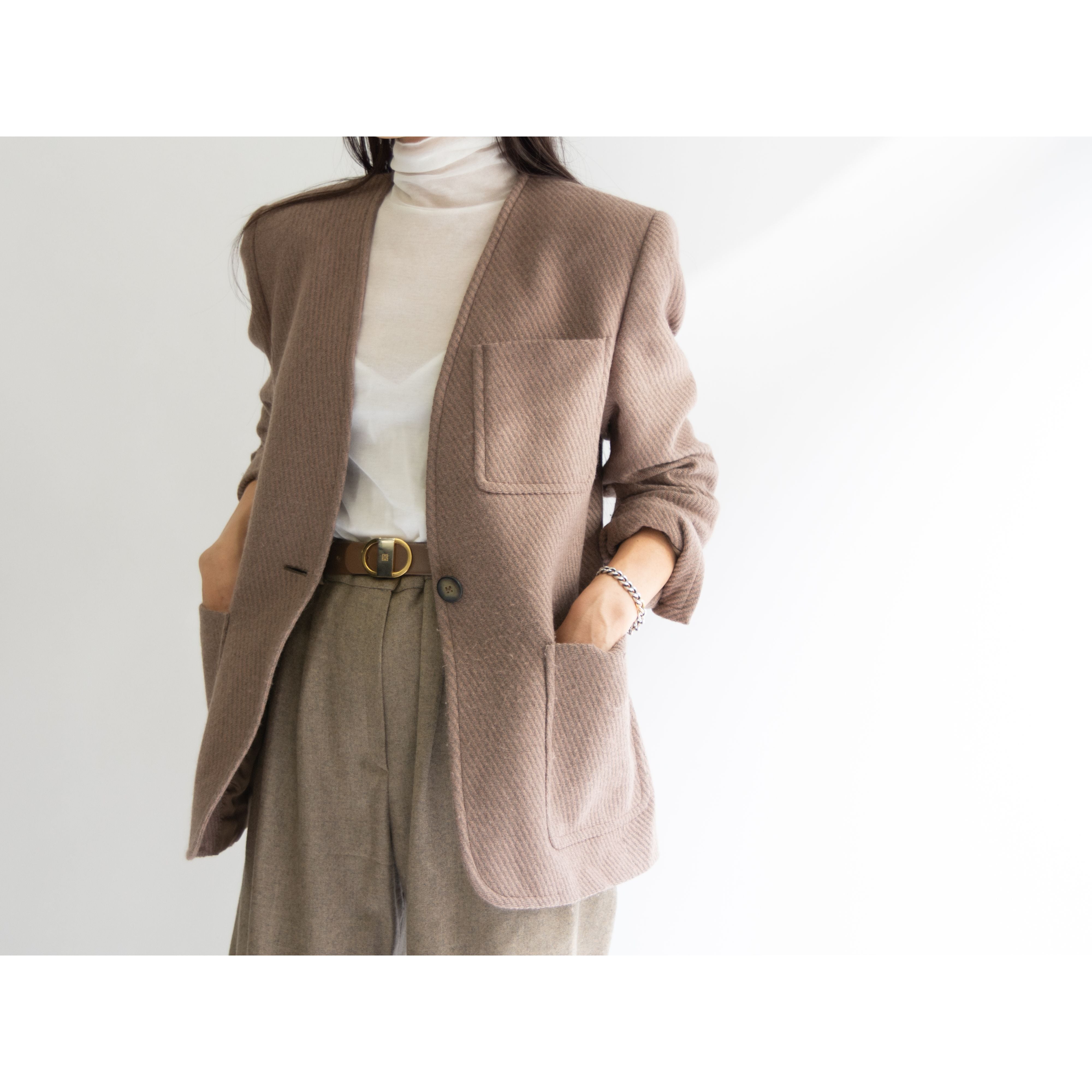【STUDIO 0001 BY FERRE】Made in Italy 80's 100% Wool Collarless  Jacket（ジャンフランコフェレ イタリア製 ノーカラーウールジャケット） | MASCOT/E powered by BASE