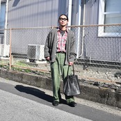 YASHIKI(ヤシキ)Sekkei mohair Cardigan、ヴィンテージアイテムミックススタイル