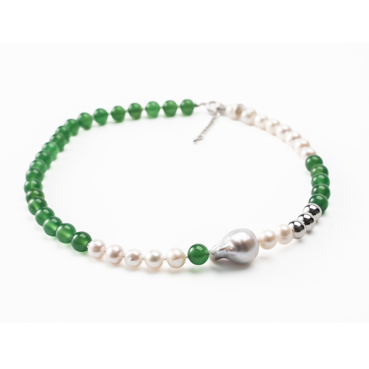 silver necklace  SMN6 グリーンカルセドニーネックレス